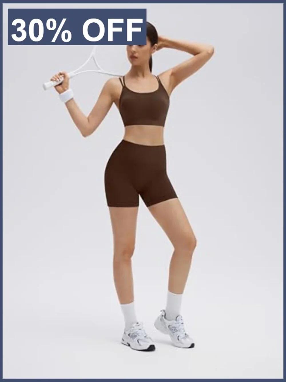 Workout Sets Strappy Sports Bra High Waisted Biker Shorts Tummy Control - Picture 6 of 6